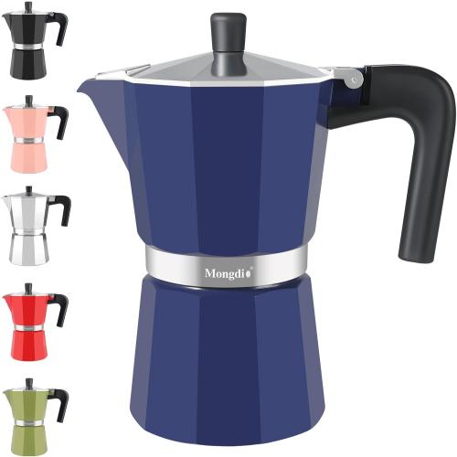 Mongdio Stovetop Espresso Maker Moka Pot, Stove Top Cuban Coffee Maker, Italian Greca Mocha Pot, 9 Espresso Cups, 15 oz - Blue