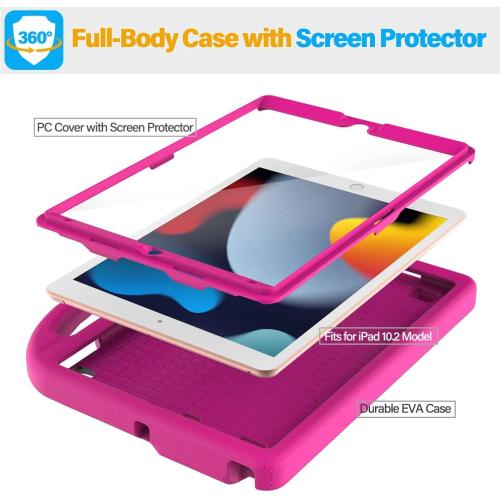 SUPLIK Kids Case for iPad 9th/8th/7th Generation - iPad 10.2 inch 2021/2020/2019 Case with Built-in Screen Protector, Durable Shockproof Handle Stand Kids Cover for Apple iPad 7/8/9 Gen, Pink
