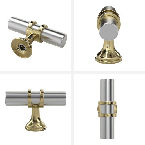 Haliwu 10 Pack Brushed Nickel Cabinet Knobs, Gold Cabinet Knobs Kitchen Handles Gold Kitchen Hardware, Single Hole Pulls T Bar Pulls