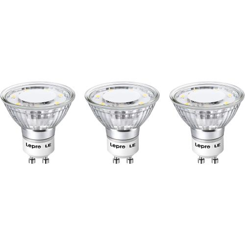 Lepro GU10 LED Light Bulbs Non-Dimmable, 5000K Daylight White GU10 Bulb Replacement for Recessed Track Lighting, 4W LED Bulbs with 100°Flood Beam for Kitchen, Range Hood, Living Room, Bedroom, 3 Pack