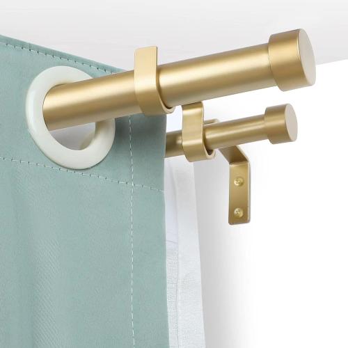 OLV Gold Double Curtain Rods for Windows 72 to 144 Inch(6 to 12 Feet),1 Inch Adjustable Dual Curtain Rod, Heavy Duty Double Drapery Pole with End Cap Design for Living Room, Bedroom, Farmhouse