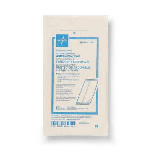Medline Essentials Sterile Abdominal Pads, 5 x 9, Cellulose Center for Quick Absorption, Pack of 100