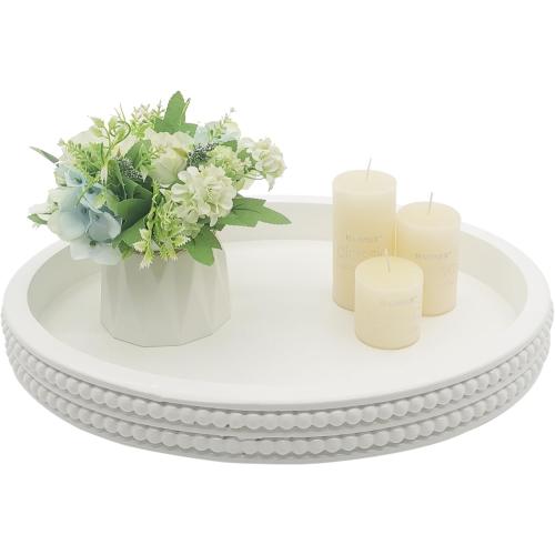 Carah & Cossh Oval Wooden Tray, Modern Decorative Tray 16''x12'', Oval Farmhouse Rustic Serving Tray, Table Centre Tray, Perfect for Storage and Display (White)