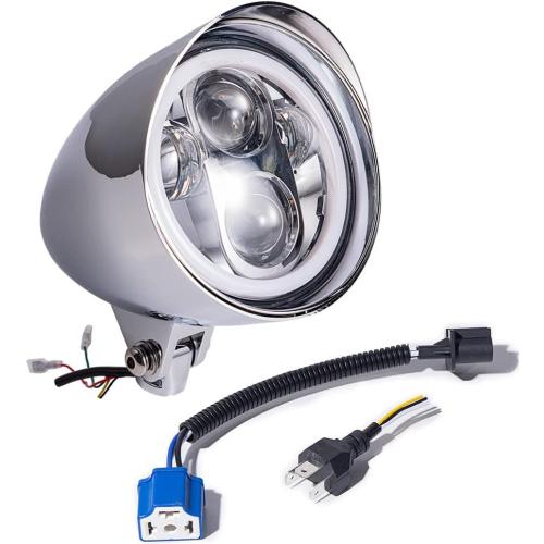 Chrome Billet CREE LED 5.75 White High Low Beam Headlight Amber Halo Ring DRL Compatible with Harley Sportster Dyna FX Softail