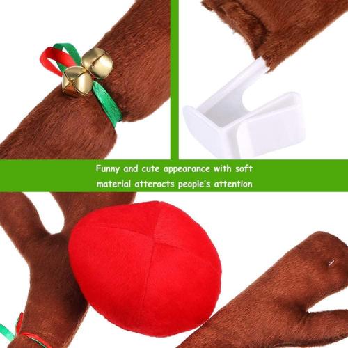 Christmas Car Decoration Plush Rudolf Reindeer Car Antler and Red Nose Set with Jingle Bells, Reindeer Antlers for Cars