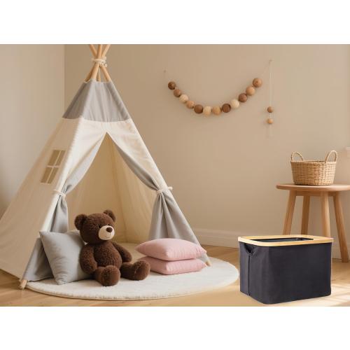 YAHUAN Small Collapsible Laundry Hamper with Bamboo Handle Small Foldable Laundry Basket for Wet & Dry Laundry 13.19 x 16.14x 11.22 inches (Black)