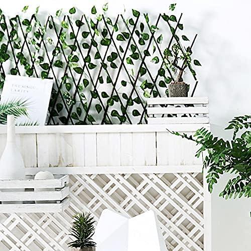 17x95 Brown Wood Expandable Lattice Fence Green Faux Ivy Leaves Backdrop Panel - Wedding Party Decorations Supplies