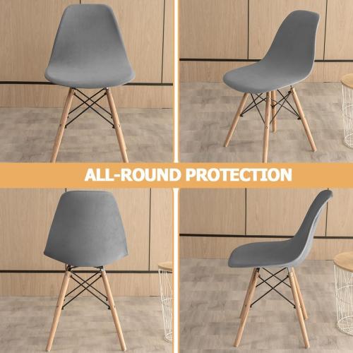 Shell Chair Covers Velvet Mid Century Modern Dining Chair Covers Stertch Dining Room Shell Side Chair Slipcovers Lounge Armless Chairs Covers for Kitchen Dining Room Set of 4 Light Gray