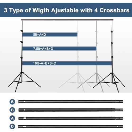 Photo Backdrop Stand, LCUIRC 10x8.5ft (WxH) Photo Background Banner Stand with 4 Crossbars, 8 Spring Clamps, 2 Sandbags, and Carrying Bag for Parties Events Decoration Advertising Display
