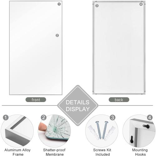 NeuType Full Length Mirror 51x32 Large Bedroom Floor Mirror, Aluminum Alloy Frame, Wall-Mounted or Leaning, for Living Room, Silver