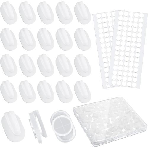 TaoBary 120 Pieces Adhesive Plastic Sticky Clips White Reusable Removable