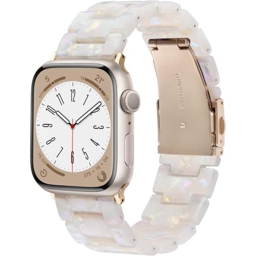 V-MORO Resin Band Compatible with Apple Watch Series 7/8/9/10/11 41mm/40mm/38mm/42mm Fashion Strap for iWatch Series 6/5/4/3/2/1/SE Lightweight Bracelet Wristband Replacement Women(Colorful Ivory White)
