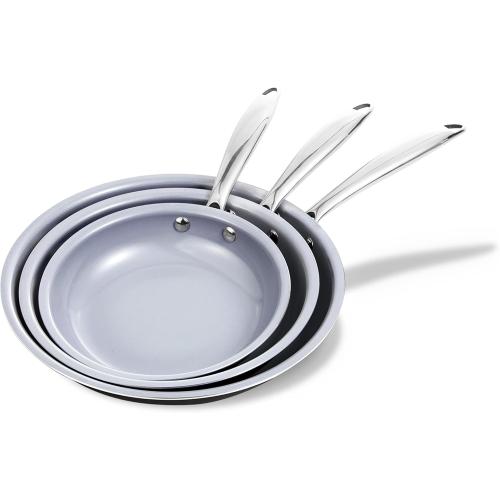 Non Stick Frying Pans Set,  Pan Skillet Set Non Toxic,  Nonstick Frying Pan,  Dishwasher & Oven Safe, PFAS & PTFE & PFOA Free, Grey