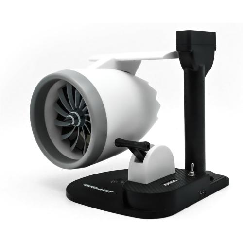 NIKOLATOY Jet Engine Fan Model Desk Gadget with Wireless Charger, Turbofan Engine Model Display with Rotating LED Blades, Creative Desktop Jet Fan Office Decor Engineering Gift for Men (Blue)