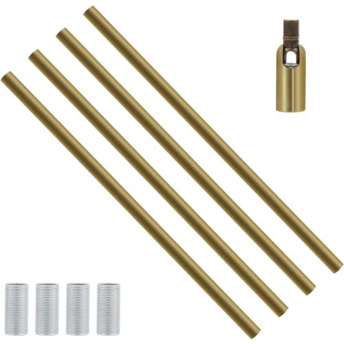 Antrader M10 Threaded Extension Rod 4pcs Lighting Fixture Stems with 1pcs 180 Degree Sloped Ceiling Adapters for Pendant Light,Light Fixture Parts Replacement 12-inch Length Gold Color