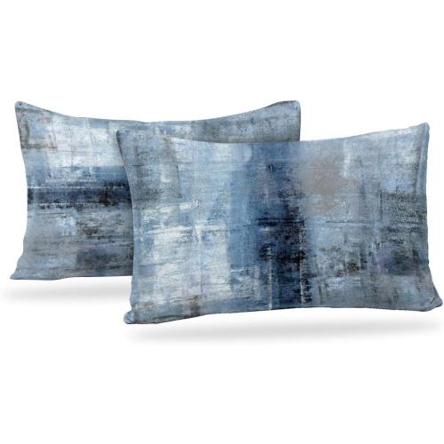 Blue and Grey Abstract Art Artwork Pillow Cover, Gallery Modern Decorative Throw Pillows Cushion Cover for Bedroom Sofa Living Room 12 x 20 Inch Set of 2