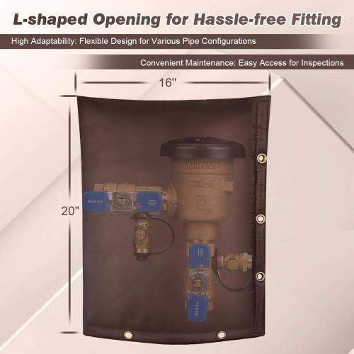 Backflow Preventer Insulation Cover - Winter Freeze Protection for Outdoor Pipes, Irrigation & Sprinkler Valves, 16''W x 20''H (Brown)