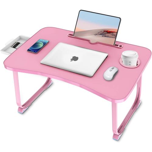 Fayquaze Portable Foldable Laptop Bed Table with Storage Drawer and Cup Holder, Laptop Desk Stand Tray for Eating, Reading and Working