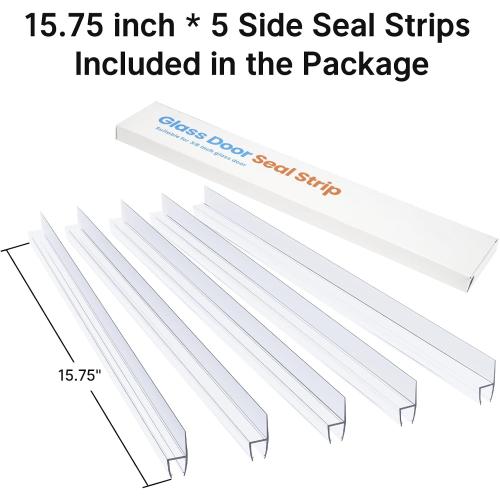 AmazerBath 5-Pack 15.75 Shower Door Side Seal Strip for 3/8(10mm) Glass - 5 Section Segmented Shower Installation Kit Frameless Glass Door Seal Strip