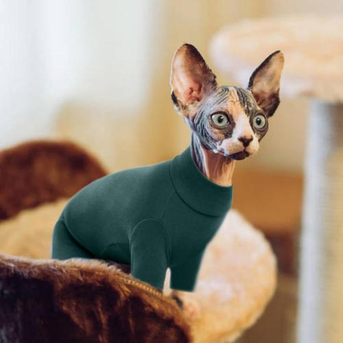 ROZKITCH Sphynx Cat Clothes, Breathable Soft Cat Jumpers for Cats Only, Coat with Four Legs, Warm Sweater T-Shirt Pajamas Jumpsuit Vest Cornish Rex Devon Rex Peterbald DarkGreen XXL
