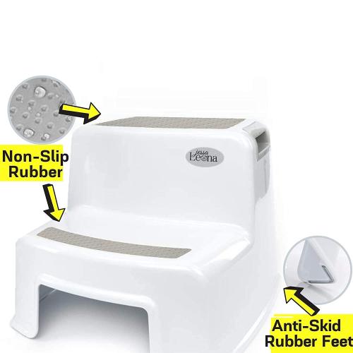 Dual Height 2 Step Stool for Kids | Slip Resistant Soft Grip Toddler's Stool for Potty Training and Use in The Bathroom or Kitchen | BPA Free for Comfort and Safety (1 Pack, White and Grey)