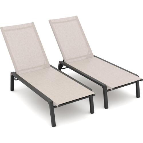 Patio Chaise Lounge Set of 2 with 4 Adjustable Backrest, Foldable Aluminum Chaise Lounge Chair Recliner for Outdoor, Poolside, Sun Tanning Beige