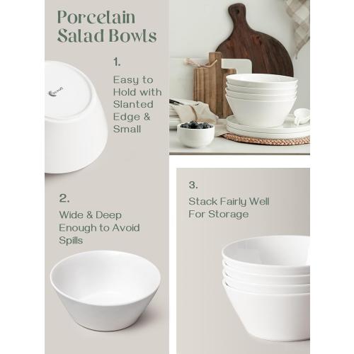 DOWAN 32 OZ Large Soup Bowls Set of 4 - White Ceramic Bowls for Kitchen, Deep Bowls for Cereal, Salad, Pasta, Fruits, Ramen, Dishwasher & Microwave Safe