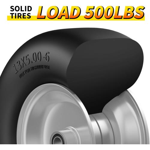 13x5.00-6 Flat Free Lawn Mower Tire, Zero Turn Mower Front Tires, 13x5x6 Solid Mower Wheel for Residential and Commercial, 3/4 & 5/8 Bearing, 3.25-5.9 Center Hub, 2Pack Gray, 500Lbs