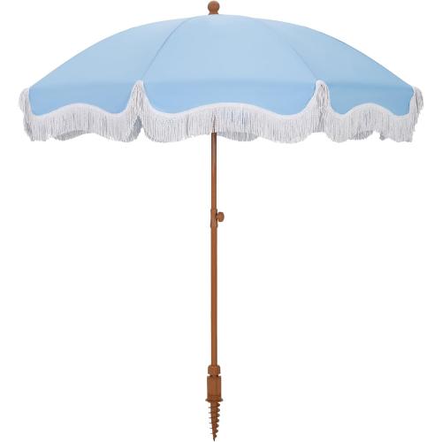 BLUE HERA'S PALACE 7ft Heavy Duty Beach Umbrella with Sand Anchor, Fringe Umbrella for Sand, UV 50 , Patio Umbrella with Tilt Pole for Garden Pool Backyard