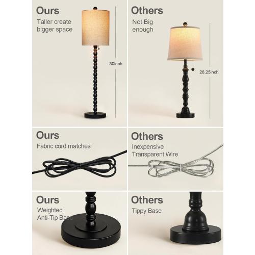 Buffet Lamps, Table Lamps Set of 2-30 H Tall with Sturdy Metal Bases & Textured Linen Shades - UL Certified, Ideal for Creating a Cozy Vibe in Living Rooms, Dining Rooms & Entryways (Matte Black)
