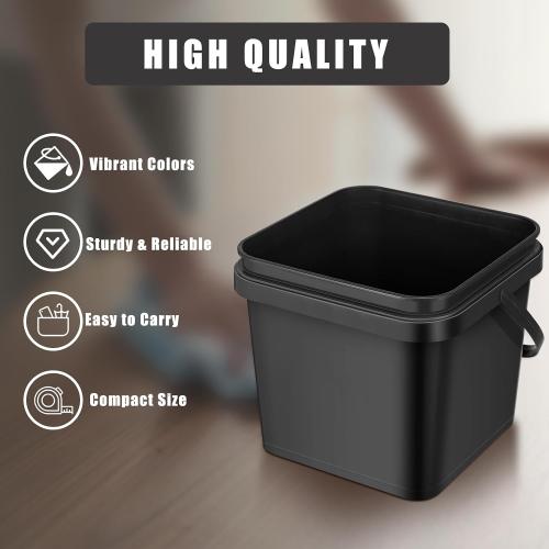 Jingmore 4 Pcs Plastic Bucket 5 Quart Square Bucket, Black