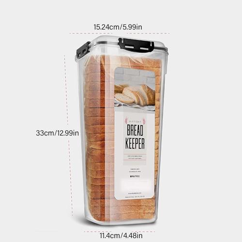 SUYUDSM Bread Box, 5L Bread Box Storage for Kitchen Countertop Plastic (Black with Tray,1Pack)