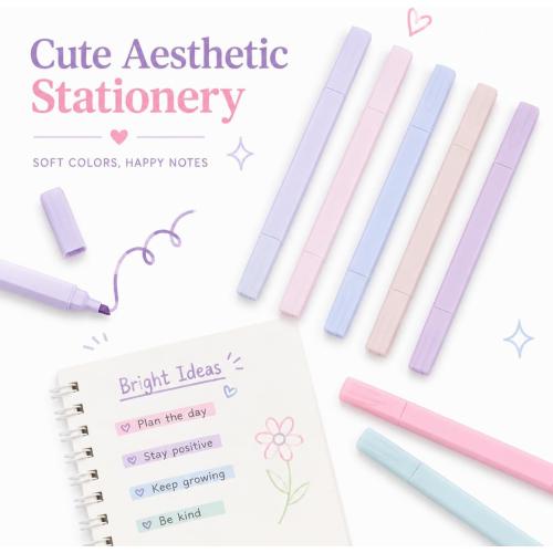 Pastel Highlighters, 12 Pcs Aesthetic No Bleed Bible Highlighters Set | Dual Tip Highlighter Set with Chisel and Fine Tips, for Journaling, Bible Study, Planner, Note Taking, School and Office