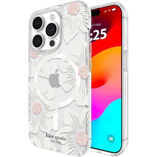 Kate Spade New York iPhone 15 Pro Case, Compatible with MagSafe - Hollyhock Cream