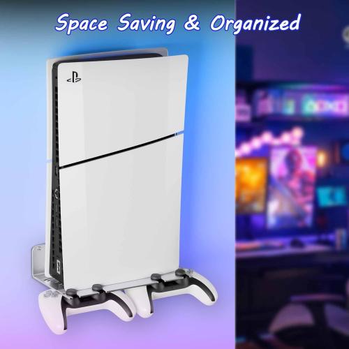 ZHGM Wall Mount for PS5 Slim/PS5 Pro/PS5, Metal Wall Mount Kit for Playstation 5 Console & Controllers, Enhance Heat Dissipation Console Wall Mount, Space Saving & Stable Wall Stand Holder (Silver)