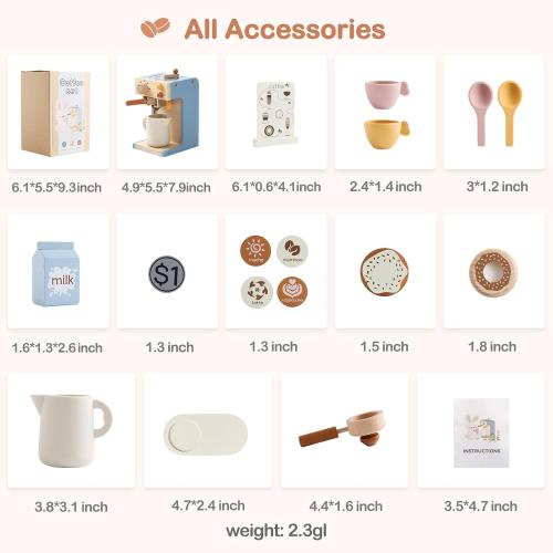 EERKEOD Toy Coffee Maker for Kids Wooden Kids Coffee Maker Playset for Toddlers Play Kitchen Accessories Gift for Girls and Boys
