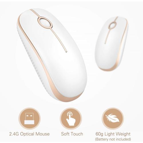 VssoPlor Wireless Mouse, 2.4G Slim Computer Laptop Mouse, White and Gold