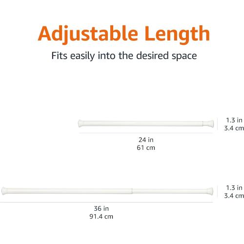Amazon Basics No Drill Spring Tension Curtain Rod, Adjustable 24-36 Width, White, Classic Finial