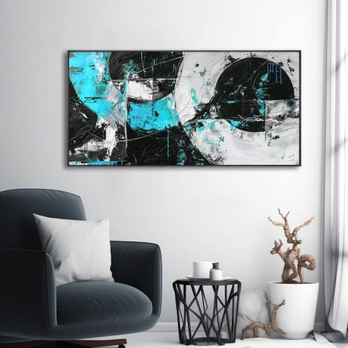 Wall Art Abstract Canvas Painting Black Blue Wall Decor Modern Artwork for Living Room Bedroom Dining Room Home Office Decor Large Framed Ready to Hang 24x48