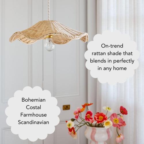 BEBE BASK Hand Woven Rattan Lamp Shade - Unique Wave Wicker Lamp Shade - 17 x 5 Inch - Unique Boho Lamp Shade - Rattan Light Shade - Rattan Pendant Light Shade - Wicker Pendant Light Shade