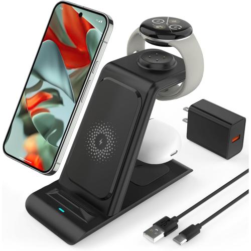Upgraded 3 in 1 Wireless Charger for Google Pixel Watch 3/2, for Pixel 10/10 Pro/10 Pro XL/9 Pro/9/Fold/8,Buds Pro 2/Pro,Wireless Charging Station for Multiple Devices (Not for Google Watch 4/1)