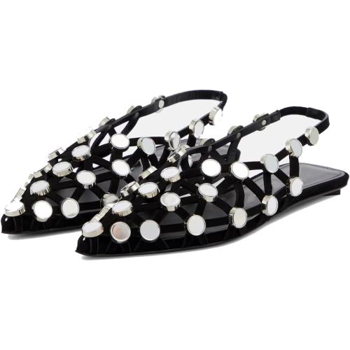 Arqa Velvet Mesh Dressy Ballet Flats for Women Riveted Suede Leather Low Heel Sandals Backless Footwear & Ballet Flats Ladies' Non-Slip Party Fashionable Shoes (Size 7)