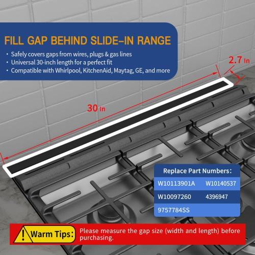 Slide-in Range Rear Filler Kit Black, Universal Triangular Fill Strip, Top Trim Kit Between Stove and Wall for Whirlpool & Most Brand, Aluminum Gap Cover, 30 Long