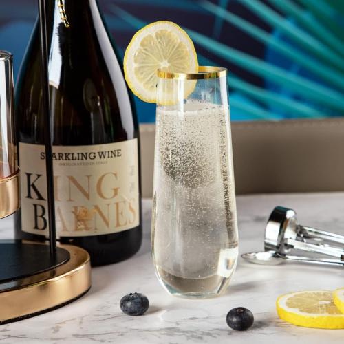 SUT 24 Pieces Stemless Plastic Champagne Flutes, 9oz Gold Rim Plastic Champagne Glasses, Clear Toasting Glasses, Unbreakable, Shatterproof Cocktail Cups for party/wedding