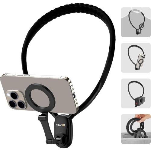 Magnetic Neck Phone Holder for Recording, Hands Free POV/Vlog Video Filming, 4 in 1 Phone Chest Mount for Cooking/Riding/Indoor/Outdoor, Content Creator Essentials for iPhone Android GoPro DJ (Black)