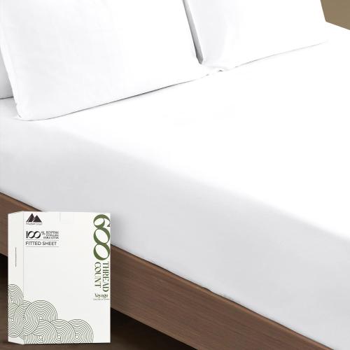 Mayfair Linen 100% Egyptian Cotton King Fitted Sheet Only - 600 Thread Count Cotton Fitted Sheet King, Soft, Durable, Cooling 16 Deep Pocket Sateen Weave Bottom, Luxury Hotel Quality - White