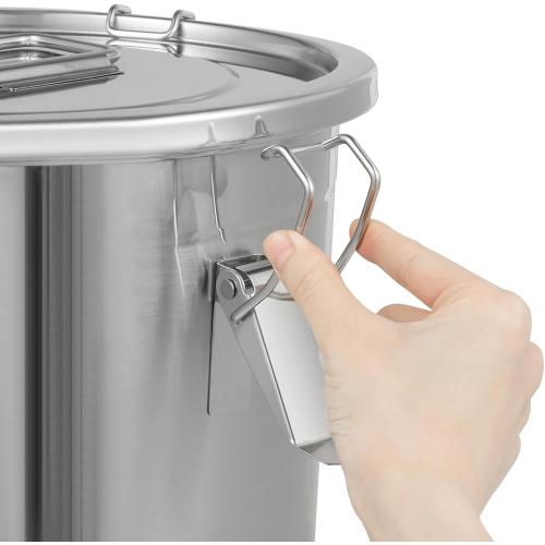 DYNAMI 304 Stainless Steel Airtight Canister for Kitchen, 3.2Gal/405oz Flour Container with Lid and Locking Clamp,10-21Lbs Metal Bucket Food Storage Container for Rice, Flour, Grain, Coffee Bean(12L)