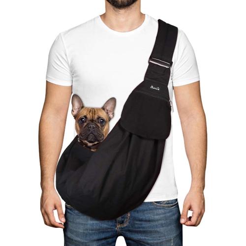 SlowTon Dog Carrier Sling - Thick Padded Shoulder Strap Adjustable Dog Carriers for Small Dogs, Puppy Carrier Purse for Pet Cat with Front Zipper Pocket Safety Belt Machine Washable (Black M)