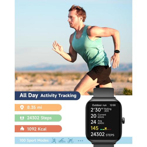 Black Smart Watch for Men Women Alexa Built-in, 1.95 Fitness Tracker with Answer/Make Calls, IP68 Waterproof/Heart Rate/Sleep Tracker/100 Sports, Fitness Watch Compatible Android iOS
