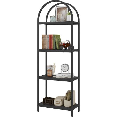 Yusong Bookshelf 4 Tier Arched Bookcase, 71.3 Tall Industrial Open Book Shelves for Living Room, Modern Freestanding Display Shelving Unit Storage Rack with Metal Frame, Office, Bedroom, Black